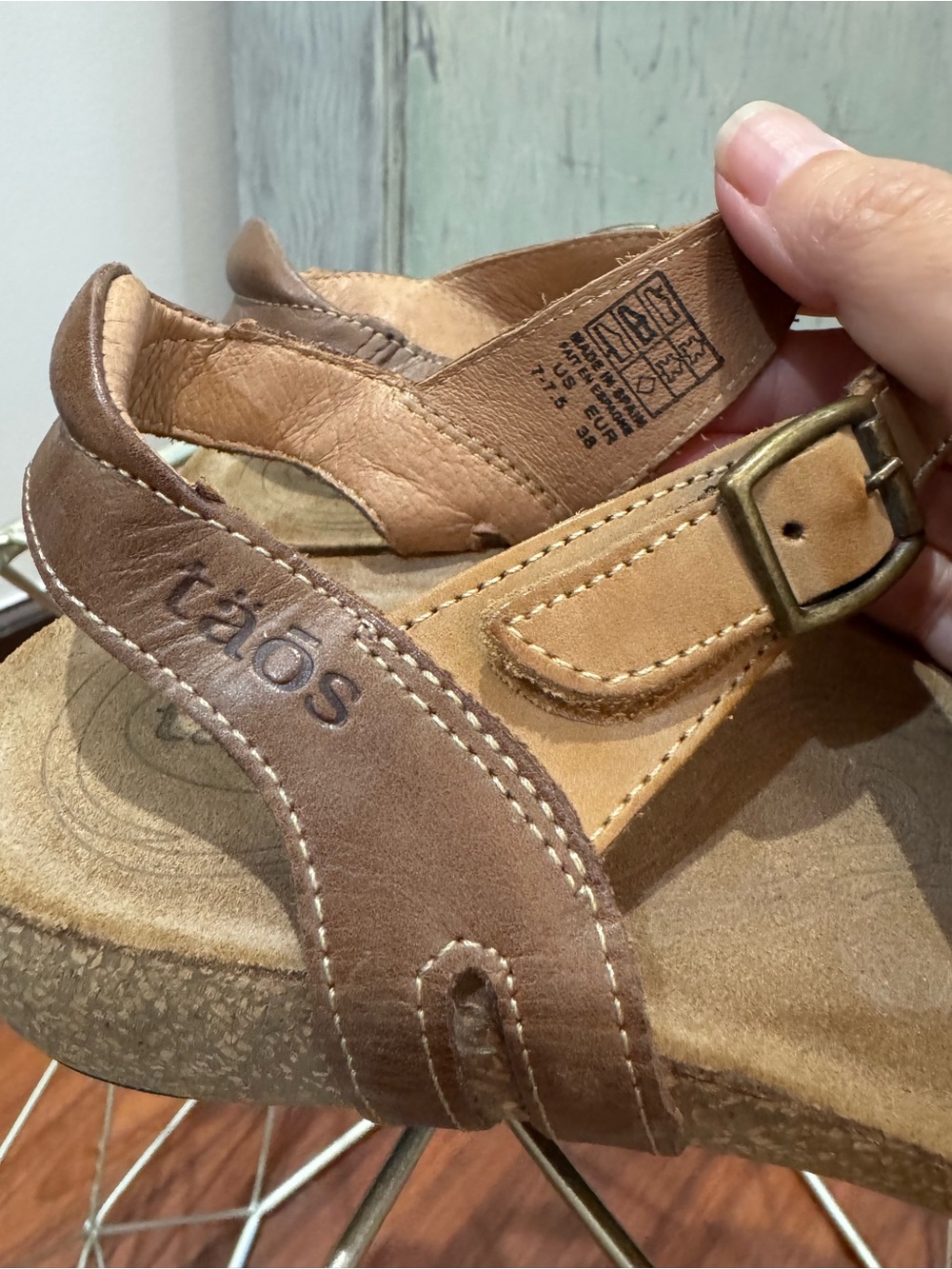 Taos Footwear Two-Tone Tan and Orange Leather Sandal - Picture 3 of 7